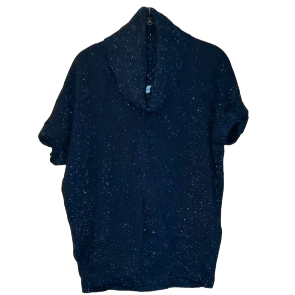 Calvin Klein Top Womens Large Navy Blue Cowl Neck Metallic Short Sleeve